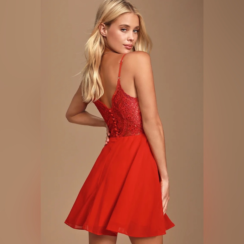 Lulus red skater dress, button back